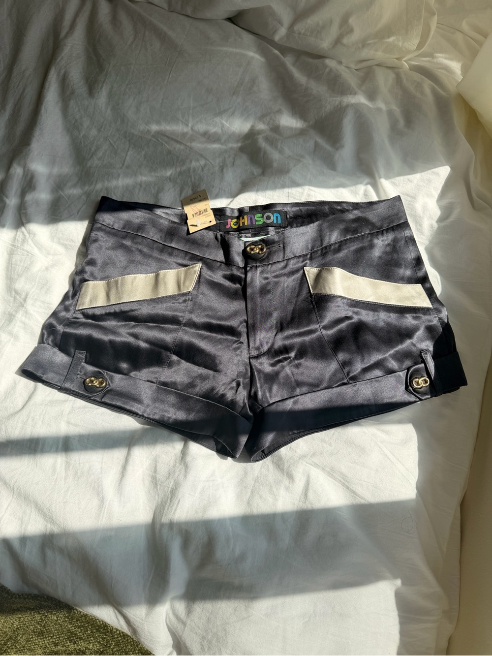 NWT!! Just Johnson Brand: 100% Silk Genuine Vintage Shorts with detailed Accents